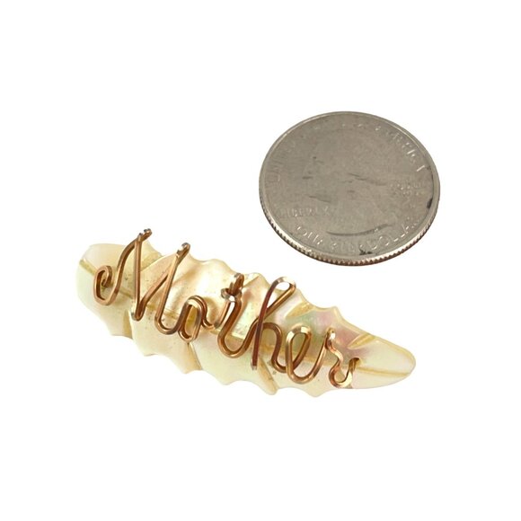Vintage Mother Of Pearl & Gold Wire Mother Brooch Pin - Picture 5 of 8